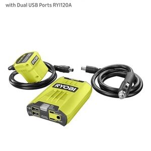 RYOBI 12V Car Power Inverter with Dual USB Ports - Lime Green